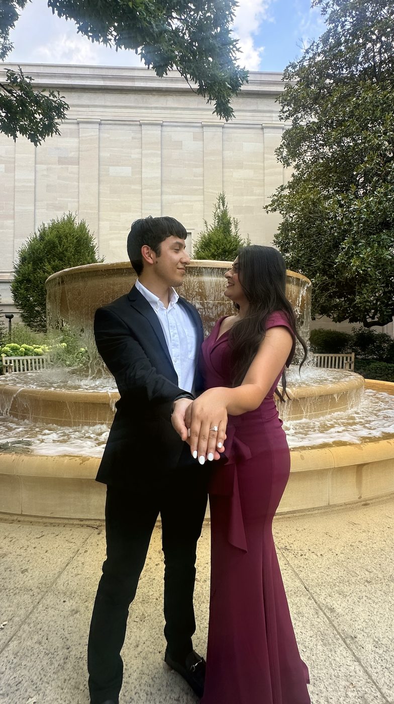 Avani and Alex by the fountain at the National Gallery of Art
